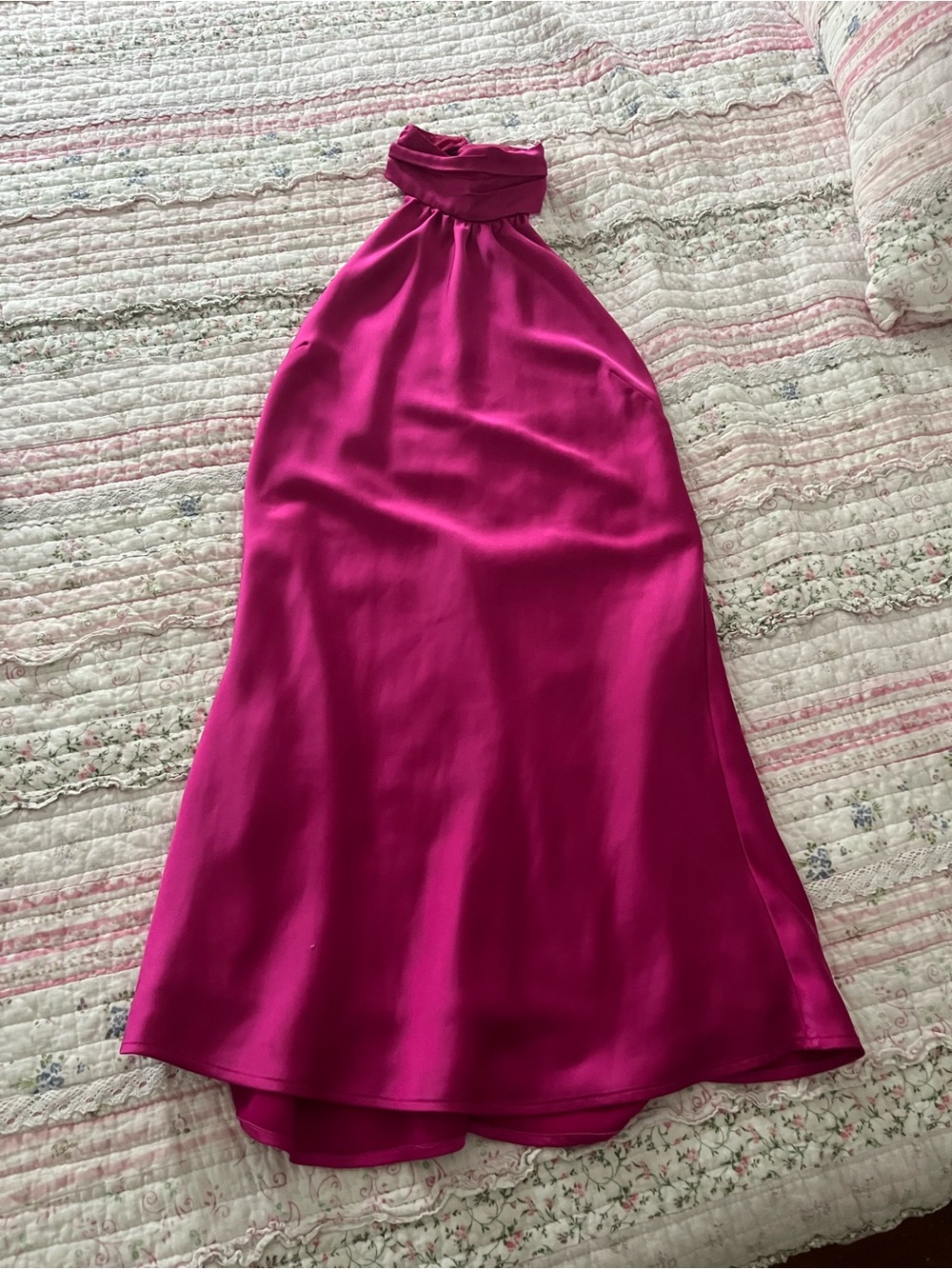 Lovers + Friends Hot Pink Satin Halter Mini Dress - Picture 3 of 5